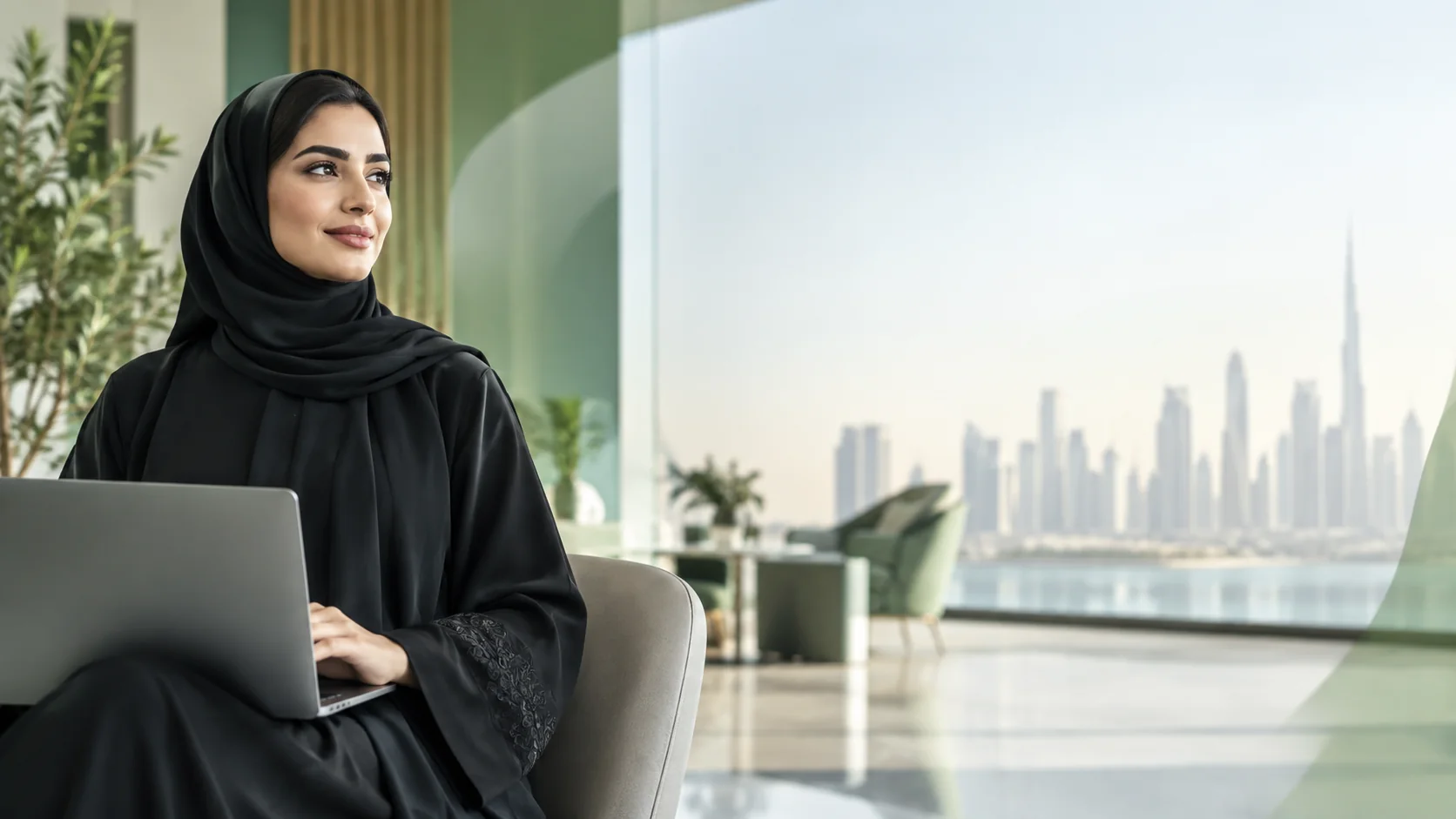 Emirati professional working on a laptop